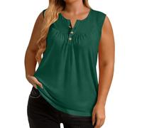 Dyhxuan Camiseta sin mangas de verano para mujer, con botones, cuello redondo, parte superior con plisado, holgada, informal, camiseta de verano, Verde militar., 4XL