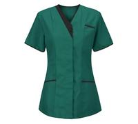 Dyhxuan Casaca de enfermería para mujer, uniforme de enfermería, cuello en V, túnica, ropa médica, manga corta, camiseta de color sólido, ropa de trabajo, tallas grandes, ropa de aseo, ropa de trabajo