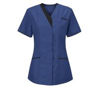 Dyhxuan Casaca de enfermería para mujer, uniforme de enfermería, cuello en V, túnica, ropa médica, manga corta, camiseta de color sólido, ropa de trabajo, tallas grandes, ropa de aseo, ropa de trabajo