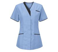Dyhxuan Casaca de enfermería para mujer, uniforme de enfermería, cuello en V, túnica, ropa médica, manga corta, camiseta de color sólido, ropa de trabajo, tallas grandes, ropa de aseo, ropa de trabajo