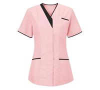 Dyhxuan Casaca de enfermería para mujer, uniforme de enfermería, cuello en V, túnica, ropa médica, manga corta, camiseta de color sólido, ropa de trabajo, tallas grandes, ropa de aseo, ropa de trabajo