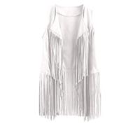 Dyhxuan Chaleco largo sin mangas de ante para mujer, chaleco cardigan abrigo vintage monocolor chaleco con flecos otoño invierno largo chaleco de transición frontal abierto chaleco de invierno para