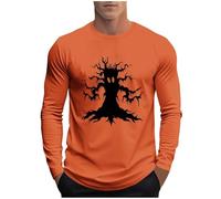 Dyhxuan Disfraz de Halloween para hombre, estampado divertido, camiseta de manga larga, cuello redondo, tallas grandes, camiseta básica festiva, camiseta básica para hombre, manga larga para Halloween
