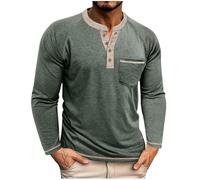 Dyhxuan Henley Shirt Herren Langarm Farbblock Langarmshirt Regular Fit Sportshirt Baumwolle Casual T Shirt Longsleeve Basic Tshirt Lässig Pullover Tops vielseitig Männer Tops, Verde militar., S