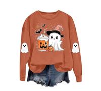 Dyhxuan Jersey de Halloween para mujer, con estampado de fantasma, camiseta de cuello redondo, sudadera sin capucha, informal, manga larga, suelta, camiseta básica, camiseta festiva, adolescente, niña