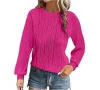 Dyhxuan Jersey de punto para mujer, camiseta de manga larga, monocolor, cuello redondo, parte superior de punto suelto, camiseta de otoño, invierno, túnica, informal, camiseta de manga larga, P-ink, L