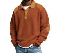 Dyhxuan Polo de manga larga para hombre, de manga larga, diseño de patchwork, versátil, informal, de manga larga, naranja, XXL