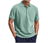 Dyhxuan Polo para hombre de manga corta para verano, camisa de pana monocolor, tallas grandes, camisa de manga corta, informal, camisa de verano, camisa informal, verde, M