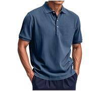 Dyhxuan Polo para hombre de manga corta para verano, camisa de pana monocolor, tallas grandes, camisa de manga corta, informal, camisa de verano, camisa informal, marine, M