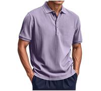 Dyhxuan Polo para hombre de manga corta para verano, camisa de pana monocolor, tallas grandes, camisa de manga corta, informal, camisa de verano, camisa informal, morado, L