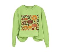 Dyhxuan Sudadera para mujer sin capucha, cuello redondo suelto, suéter de calabaza, camiseta de manga larga, informal, algodón, tops festivos, manga larga, tiempo libre, camiseta deportiva, verde, XL