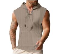 Dyhxuan Sudadera sin mangas para hombre, camiseta de verano con capucha, cordón de ajuste, cuello en V, sudadera con capucha, chaleco de corte holgado, camiseta de verano, bolsillo canguro, sudadera