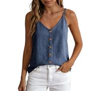 Dyhxuan Top de espagueti para mujer, con botones, cuello en V, chaleco de verano, sin mangas, ligero, camiseta interior de algodón, parte superior, marine, M