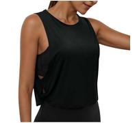 Dyhxuan Top deportivo para mujer, corto, fitness, yoga, sin mangas, camiseta deportiva monocolor, cuello redondo, camiseta deportiva lateral hueca, camiseta de verano, ligera, transpirable, camiseta