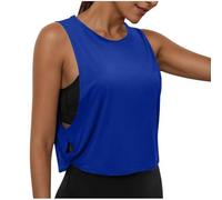Dyhxuan Top deportivo para mujer, corto, fitness, yoga, sin mangas, camiseta deportiva monocolor, cuello redondo, camiseta deportiva lateral hueca, camiseta de verano, ligera, transpirable, camiseta