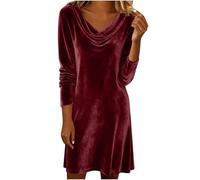 Dyhxuan Vestido de terciopelo para mujer, cuello en cascada, chaqueta de invierno, manga larga, vestido de noche, elegante, vestido festivo, vestido de fiesta, vestido de Navidad, Vino, S