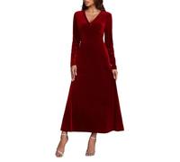 Dyhxuan Vestido de terciopelo para mujer, elegante, cuello en V, vestido de noche, corte ajustado, vestido de línea A, vestido de manga larga, vestido de cóctel, vestido largo, vestido de fiesta