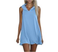 Dyhxuan Vestido de verano para mujer, monocolor, minivestido con capucha, sin mangas, informal, informal, para el día a día, azul celeste, M