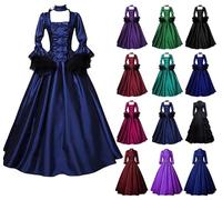 Dyhxuan Vestido gótico medieval para mujer, de encaje, de satén, mangas trompeta, vestido retro hasta el suelo, vestido de princesa, renacentista victoriano, disfraz de Halloween, vestido de noche,