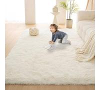 DYINDUN Alfombra Salón 240 x 340 cm con Base Antideslizante Sheepskin Rug Cordero Elegante de Pelo Largo Mullida Excelente para Interiores Estar Habitación, Color Crema