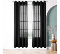 DYINDUN Cortinas para Puerta Francesas 130 x 305 cm Translucidas Cortinas Poliéster Translucida Ojales Decorativas para Ventana Sala Cuarto Dormitorio Comedor Cocina Salón, Negro