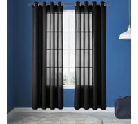 DYINDUN Cortinas para Puerta Francesas 130 x 305 cm Translucido Visillos Cortinas Habitacion Poliéster para Ventanas Sala Comedor, Negro