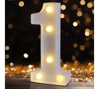 DyingSwan Números de luz LED, luces de luces de cumpleaños, luces LED decorativas, luces de números de luz alimentadas por pilas, luces de letrero para decoración de fiesta (blanco cálido 1)