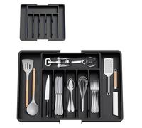 Dyiouxin Organizador Cubiertos Para Cajon Con 8 Compartimentos,Organizador Cajones Cocina,Portautensilios y Cubiertos Ajustable,Portacucharas,Tenedores,Cuchillos, Almacenador,Grande,Negro