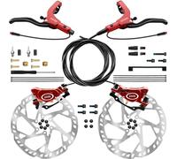 DYISLAND E-Bike Kits de Freno de Disco hidráulico 4-Pistones/2-Pistones, 2-PIN/3-PIN Precargado con Aceite Mineral ，con 2 rotores de Freno de 180 mm(Rojo/2-pistones/2-pines)