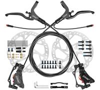 DYISLAND E-Bike Kits de Freno de Disco hidráulico 4-Pistones/2-Pistones, 2-PIN/3-PIN Precargado con Aceite Mineral ，con 2 rotores de Freno de 180 mm(Negro/4-pistones/2-pines)