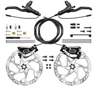 DYISLAND E-Bike Kits de Freno de Disco hidráulico 4-Pistones/2-Pistones, 2-PIN/3-PIN Precargado con Aceite Mineral ，con 2 rotores de Freno de 180 mm(Negro/2-pistones/2-pines)