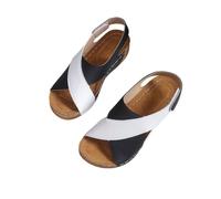 DYJAGYO Sandalias de mujer 2024, sandalias de suela gruesa, sandalias de tacón bajo con bloques de color, sandalias ortopédicas, sandalias de playa (Black and White,39)