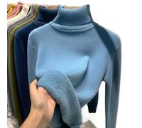 DYJAGYO Suéter de Invierno para Mujer - Vellón de Punto Grueso, Cuello Redondo y Alto, Cálido (Small, Blue)