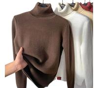 DYJAGYO Suéter de Invierno para Mujer - Vellón de Punto Grueso, Lana, Cuello Redondo y Alto, Cálido (Medium, Coffee)