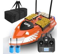 DYJD GPS RC Barco de Señuelo de Pesca con Antena Dual 4 Hoppers 500M GPS 3KG Barco de Señuelo para Pesca de Carpa, Barco de Señuelo Teledirigido con Bolsa (Naranja)