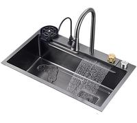 DYJDPBDL Fregadero Premium de Cocina en Color Negro/Gris - Revestimiento Interior de 1,2 mm y Estructura Antivibración - Paquete Todo en Uno: Desde Grifo hasta Sistema de Filtrado