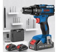 DYJPOW 21V Taladro Atornillador Bateria con 2x2.0Ah Baterías, Atornillador Electrico 42Nm, 18+1 Ajuste de Par, 14 Accesorios, 2 Velocidad, LED Luz Para Hogar, Bricolaje, Azul