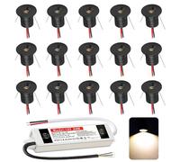 DYKUWEY 15 Pack Mini Downlight LED Techo Empotrable 1W 12V,IP65 ojos de buey led para techo,mini Foco LED agujero Φ15-18mm,Diámetro 22mm,Focos Led para Baño,Cocina,Salón (Negro,blanco Cálido 3000k)