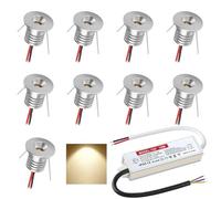 DYKUWEY 9 Pack Mini Downlight LED Techo Empotrable 1W, 12V IP65 Focos LED, Focos para el techo, para Baño,Cocina,escaparate,armario,dormitorio,Diámetro 22mm,agujero16mm (plateado,Blanco cálido 3000K)