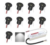 DYKUWEY 9 Pack Mini Downlight LED Techo Empotrable 1W, 12V IP65 Focos LED, Focos para el techo, para Baño,Cocina,escaparate,armario,dormitorio,Diámetro 22mm,agujero16mm (Negro,Blanco frío 6000k)