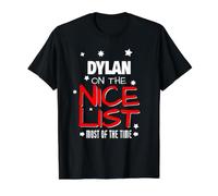 Dylan On The Nice List Funny Christmas Dylan Nombre Camiseta gráfica económica, Hombre, Negro, L