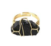 DyLyz Anillos de obsidiana negra estilo bohemio envueltos en alambre anillo de chakra geométrico vintage hecho a mano piedra preciosa natural piedra natal anillos ajustables llamativos para fie
