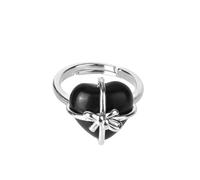 DyLyz Anillos de piedra de obsidiana negra con forma de corazón bohemio anillo de chakras con lazo hecho a mano estilo vintage anillo de piedra natal de cristal con piedras preciosas naturales