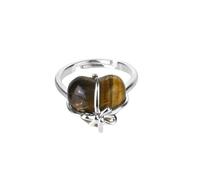 DyLyz Anillos de piedra de ojo de tigre con forma de corazón estilo bohemio anillo de chakras con lazo hecho a mano estilo vintage anillo de piedra natal de cristal con piedras preciosas natura