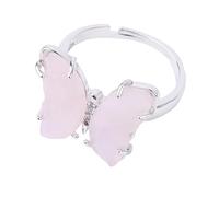 DyLyz Anillos de plata con forma de animal piedra de cuarzo rosa bohemio anillo de chakra con circón delicado vintage piedra preciosa natural piedra natal anillos ajustables llamativos para fie