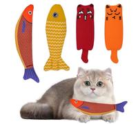 DYMHQ 4 Piezas Juguete Gato Pez de Simulación de Felpa Set, Suave Almohada Gato Masticar Juguete Limpieza de Dientes, Interactivo Hierba Gatera Juguete Pez para Jugar de Gatos