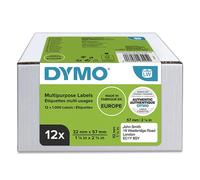 DYMO LabelWriter Etiquetas multiusos, 32mm x 57mm, 12 rollos de 1.000 | 12.000 etiquetas autoadhesivas para impresoras de etiquetas LabelWriter, etiquetas auténticas DYMO fabricadas en Europa