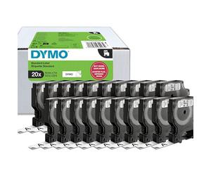 Dymo 2231632 cinta adhesiva negra sobre blanco de 12 mm, paquete económico de 20 unidades (original)