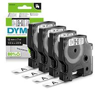 DYMO D1 etiquetas autoadhesivas, negro sobre blanco, 12mm x 7m, 4 uds. | Recambios de etiquetas para usar en la oficina o en casa, para las impresoras de etiquetas LabelManager
