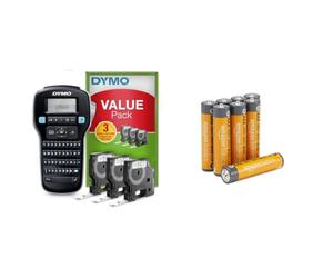 DYMO LabelManager - Juego de iniciación de Dispositivo de etiquetado portátil 160, Dispositivo de etiquetado con Teclado QWERTZ y fácil edición de Texto, con 3 Rollos + Amazon Basics Pack de 8 AAA